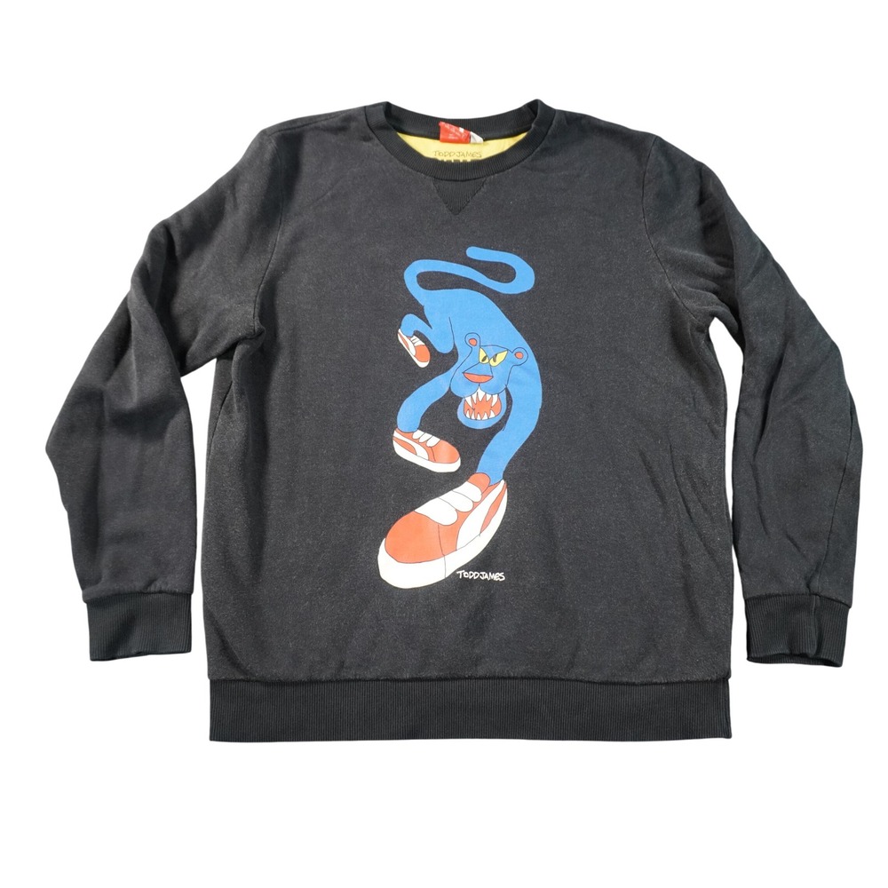 Puma Todd James Sweatshirt Mens Large Black Blue Panther Graphic Crewneck